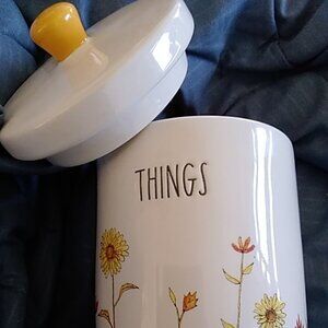 Bathroom Organizer: Cotton Ball Holder by Rae Dunn with orange interior